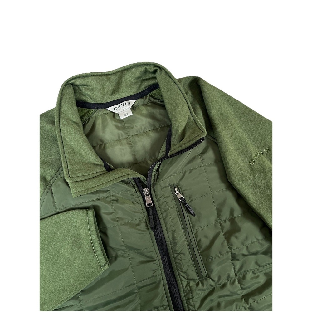 Orvis Green Quilted Full Zip‎ Hybrid Media Jacket Men's Sz Lg Warm Stretch